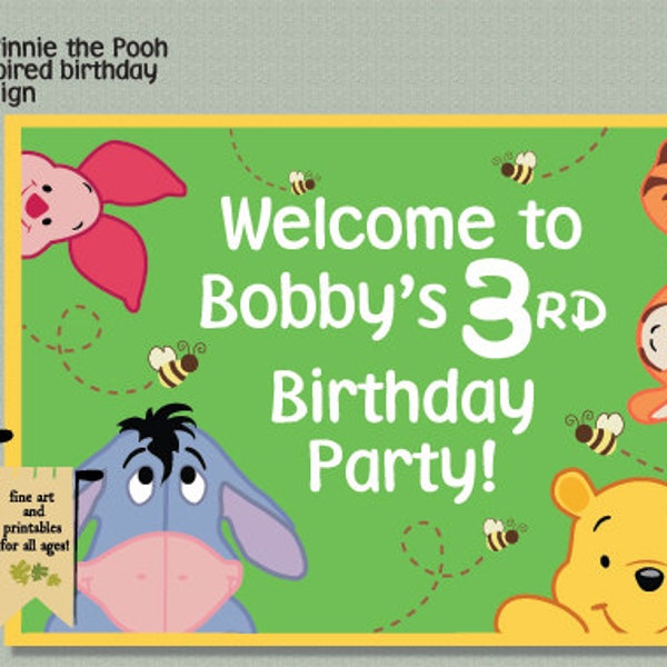 Winnie the Pooh Printable Customized Party Welcome Sign