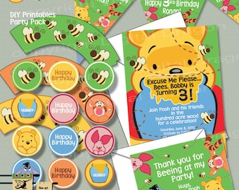 Winnie the Pooh Party Package-Invite, Cupcake Toppers, Banners and More