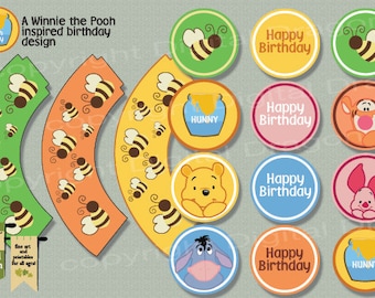 Winnie the Pooh Printable Cupcake Wrapper and Topper Set