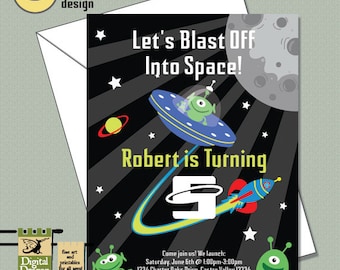 Space and Aliens Customized Party Invitation Printable
