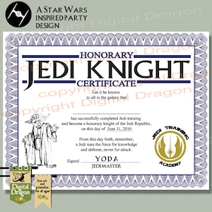 Star Wars Jedi Knight Party Certificate Printable