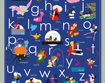 Disney Alphabet Toddler poster decor you pick your favorite color