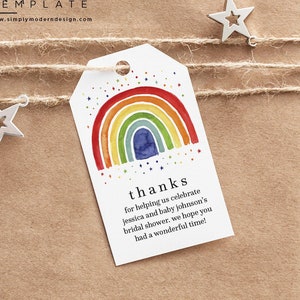 rainbow thank you tag, editable template, rainbow baby shower, rainbow guest favor tag, rainbow birthday, instant download, 2x3 tag, RNBW