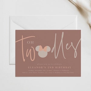 Oh Twodles 2nd Birthday Invitation: Minnie Mouse Template (Editable)