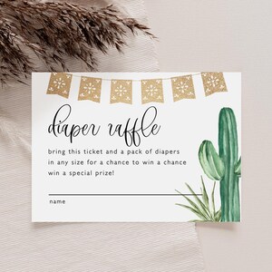 fiesta diaper raffle ticket, cactus diaper raffle, fiesta baby shower, fiesta gender reveal, taco theme party, instant download, 3.5x5, FSTA