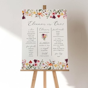 wildflower birthday milestone poster, wildflower theme, wildflower birthday poster, wildflower first birthday sign, editable template, WFL