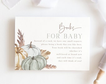 boy's boho books for baby insert, gender neutral invitation insert, sage pumpkin, blue pumpkin, babies books, instant download, 3.5x5, BGPMP