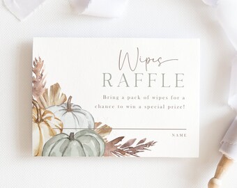 boy's boho wipes raffle ticket, gender neutral wipes raffle insert, sage pumpkin, blue pumpkin, baby wipes, instant download, 3.5x5, BGPMP