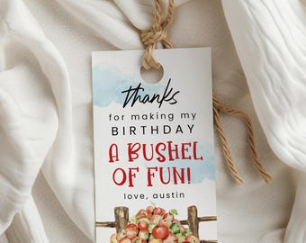 apple picking birthday thank you tag, apple birthday tag, apple thank you, thanks a bushel favor tag, instant download, 2x3 tag, APL