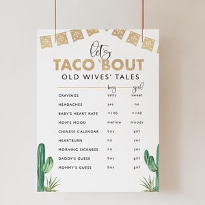 fiesta old wives&#39; tales sign, cactus gender reveal, taco &#39;bout a baby gender reveal, taco gender reveal, instant download, 8x10, 16x20, FSTA