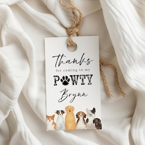 puppy pawty birthday thank you tag, dog birthday tag, puppy thank you, thanks for coming to my pawty, instant download, 2x3.5 tag, PPWTY