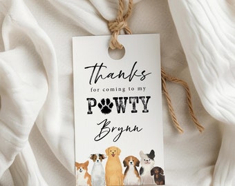 Puppy Pawty Thank You Tag, Dog Birthday Favor, Editable Template (Digital Download, 2x3.5, PPWTY)