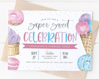 desserts invitation, sweet celebration invitation, super sweet birthday invitation, sweets, candy birthday invite, instant download, SWTS