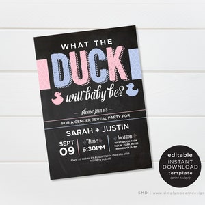was die Ente Geschlecht Enthüllen Party Einladung, bearbeitbare Party Einladung, Ente Geschlecht Enthüllen Party, was wird Baby sein, sofortiger Download, WTD