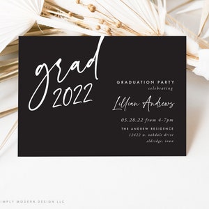 simple graduation invitation, minimalistic graduation announcement, college senior, high school senior, printable, editable invitation