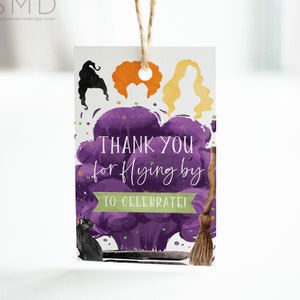 Halloween tacketikett, tack för att du flög förbi, häxtacketikett, Halloween gästtacketikett, omedelbar nedladdning, pocus, 2x3 etikett, HCPS