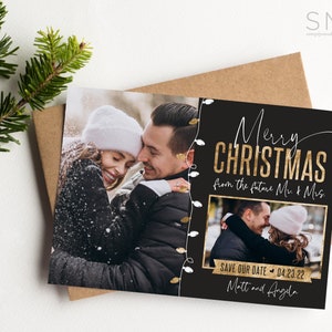 Tarjeta de guardar la fecha para la boda, guardar la fecha para la boda, luces navideñas, anuncio de vacaciones rústico, imprimible, tarjetas impresas, HC