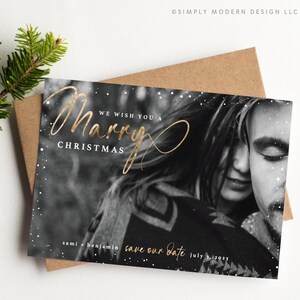 Save the date kerstkaart, trouwen met kerst, save our date-kaart, kersthuwelijksuitnodiging, afdrukbare, bewerkbare huwelijksuitnodiging