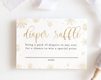 gold winter snowflake diaper raffle insert, gold snowflake winter baby shower, diaper raffle ticket, instant download, 4x3, GWWL