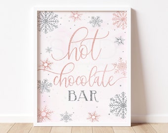 hot chocolate bar sign, snowflake hot chocolate sign, hot cocoa bar, pink snowflake, girly hot chocolate bar, instant download, 8x10, WPWL