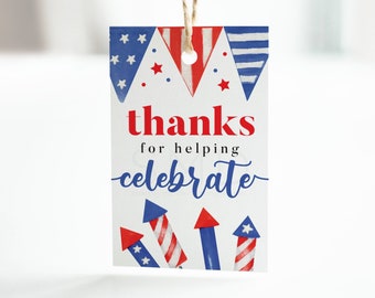 4th of july thank you tag, red white and blue thank you, 4th of july theme favor tag, little firework tag, instant download, 2x3 tag, JLY4