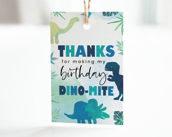 dinosaur birthday party thank you tag, thanks for making my birthday dino-mite, dinosaur thank you, instant download, 2x3 tag, DNSR