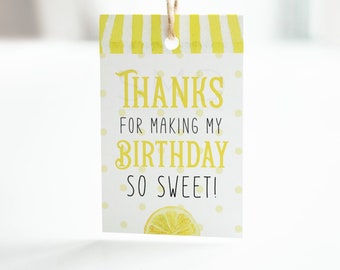 lemonade thank you tag, lemon thank you, thanks for making my birthday so sweet, lemonade stand tag, lemons, instant download, 2x3, LMSTD