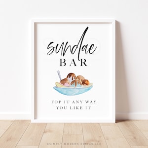 ice cream sundae bar sign, ice cream bar sign, sundae bar, ice cream party, dessert bar sign, minimalist, instant download, 8x10, STNS