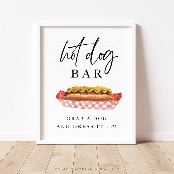 hot dog bar sign, food station, build your own hot dog, backyard bbq sign, hot dog station sign, minimalist, instant download, 8x10, STNS
