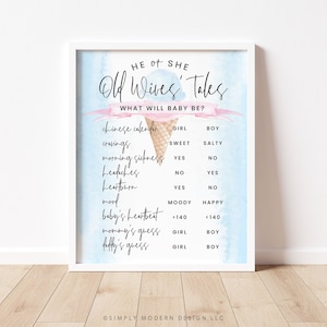 ice cream gender reveal old wives&#39; tales sign, gender guess poster, ice cream gender reveal party, instant download, 8x10, 16x20, ICC