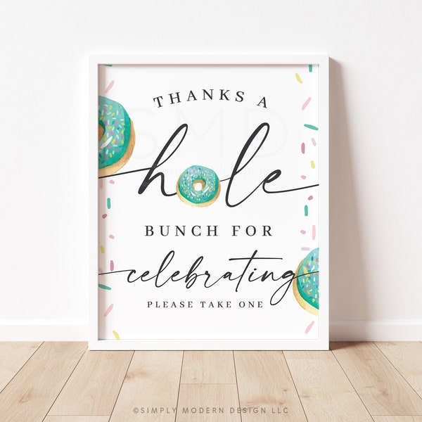 donut thank you favor sign, donut thanks a hole bunch, donut birthday, donut bridal shower, donut baby shower, instant download, 8x10, DNT