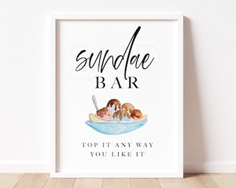 ice cream sundae bar sign, ice cream bar sign, sundae bar, ice cream party, dessert bar sign, minimalist, instant download, 8x10, STNS
