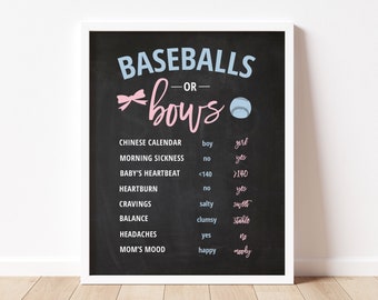 baseballs or bows, old wives tales sign, gender reveal, boy or girl, gender reveal party, baseball themed reveal, gender prediction, BB1