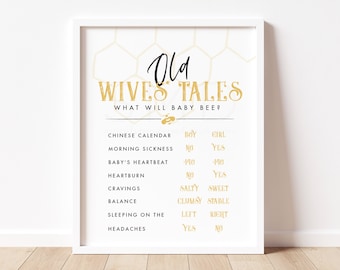 What will baby bee old wives tales sign, gender reveal sign, bee theme, black, yellow, modern, cast your vote, gender prediction, BGR