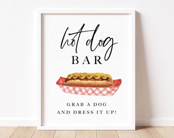 hot dog bar sign, food station, build your own hot dog, backyard bbq sign, hot dog station sign, minimalist, instant download, 8x10, STNS