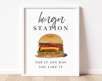 burger bar sign, food station, build your own burger, backyard bbq sign, burger station sign, minimalist, instant download, 8x10, STNS