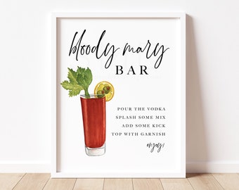 letrero de bar bloody mary, letrero de bebida, construye tu propio letrero sangriento, cóctel, letrero de menú de bar, alcohol, minimalista, descarga instantánea, 8x10, STNS