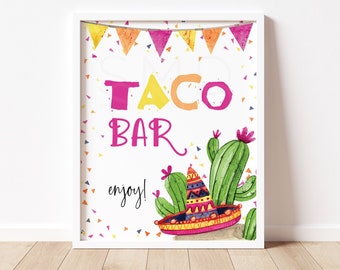 Fiesta taco bar sign, girls birthday food sign, taco sign, food sign, fiesta food sign, fiesta baby shower, instant download, 8x10, FSTA