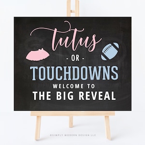 tutus or touchdowns gender reveal welcome sign, welcome poster, gender reveal party, football gender reveal sign, 16x20, 18x24, TTGR