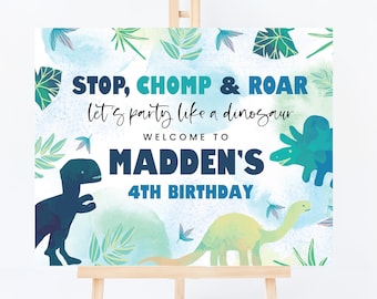 dinosaur birthday party welcome sign, editable template, dinosaur theme, dinosaur welcome poster, dinosaur sign, 8x10, 11x14, 16x20, DNSR