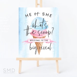 ice cream gender reveal welcome sign, ice cream gender reveal poster, what&#39;s the scoop yard sign, instant download, 16x20, 18x24, ICC