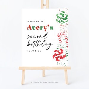 christmas welcome sign, holiday birthday welcome sign, christmas candy, breakfast with santa sign, red, green, candy cane, editable, RGSWTS