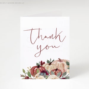 elegant fall pumpkin floral thank you, fall pumpkin thank you card, fall floral thank you, folded, flat, instant download, 4.25x5.5, MMPMP