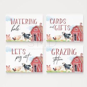 farm birthday party signs, barnyard birthday, grazing station sign, watering hole sign, let&#39;s pig out sign, instant download, 5x7, FRM