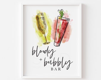 Bloody Mary Mimosa Bar Sign, Brunch Drink Print, Bloody & Bubbly, (Digital Download) BLDY