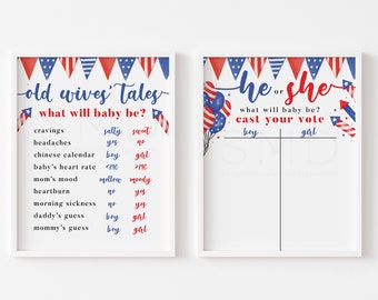 4th of july gender reveal signs, red white and blue wives' tales sign, 4th of july cast your vote sign, instant download, 8x10, 16x20, JLY4