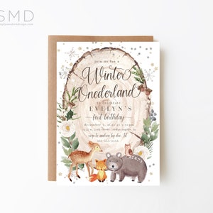 winter woodland animals first birthday invitation, winter onederland, rustic winter first birthday invitation, instant download, WDLD