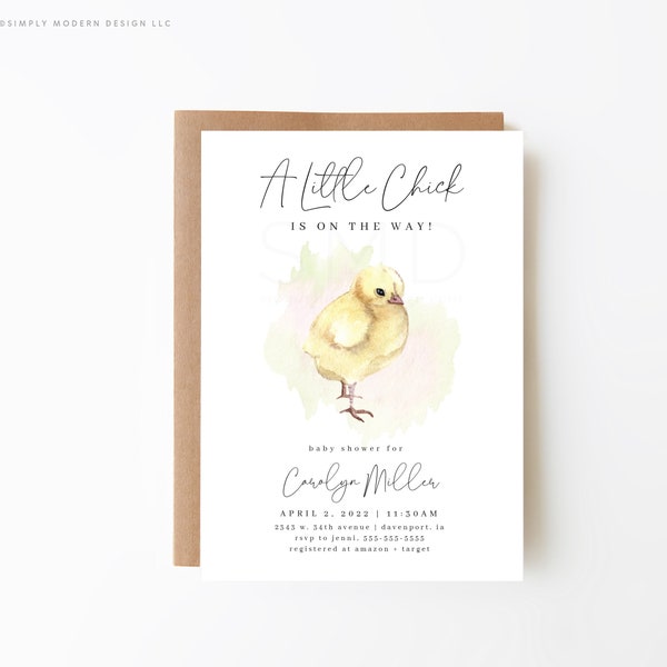 Invitation baby shower petite poussin, baby shower de printemps, petit poussin sur le chemin, invitation baby shower fille, invitation modifiable, ELC