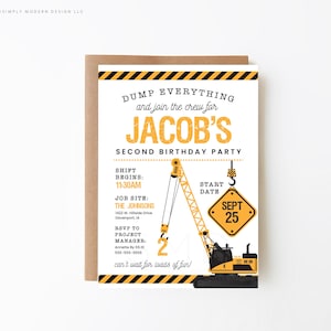 construction birthday party invitation editable template, boy birthday invite, construction site, dump truck, crane, instant download, CNST