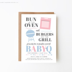 gender reveal babyq, editable invitation, gender reveal bbq, bun in the oven, burgers on the grill, twins reveal, instant download, BBYQ